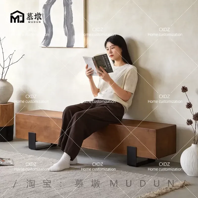 Bed and breakfast hotel solid wood bench living room log TV cabinet shopping mall clothing store rest bench bench shoe
