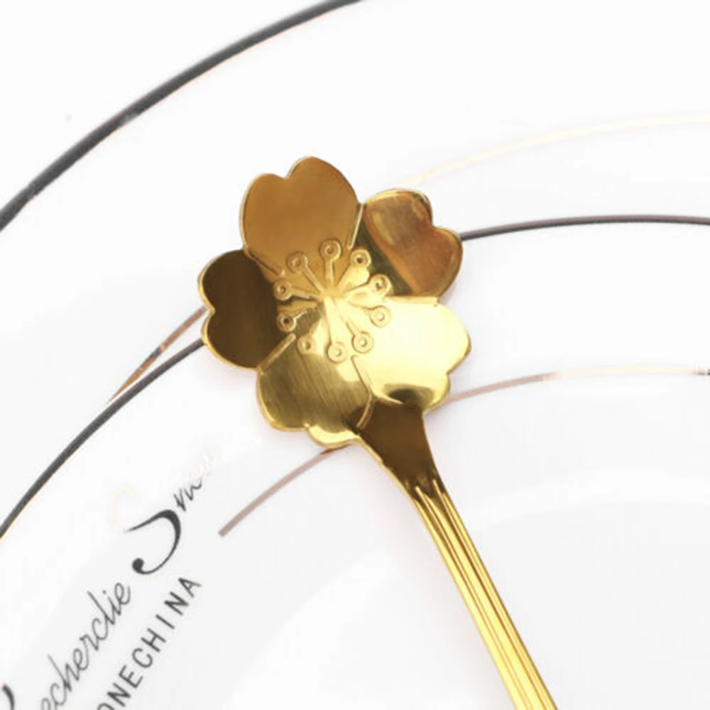 

Exquisite Stainless Steel Flower Shape Coffee Sugar Spoon Dessert Gold Teaspoon High Quality Random Style 125*28cm