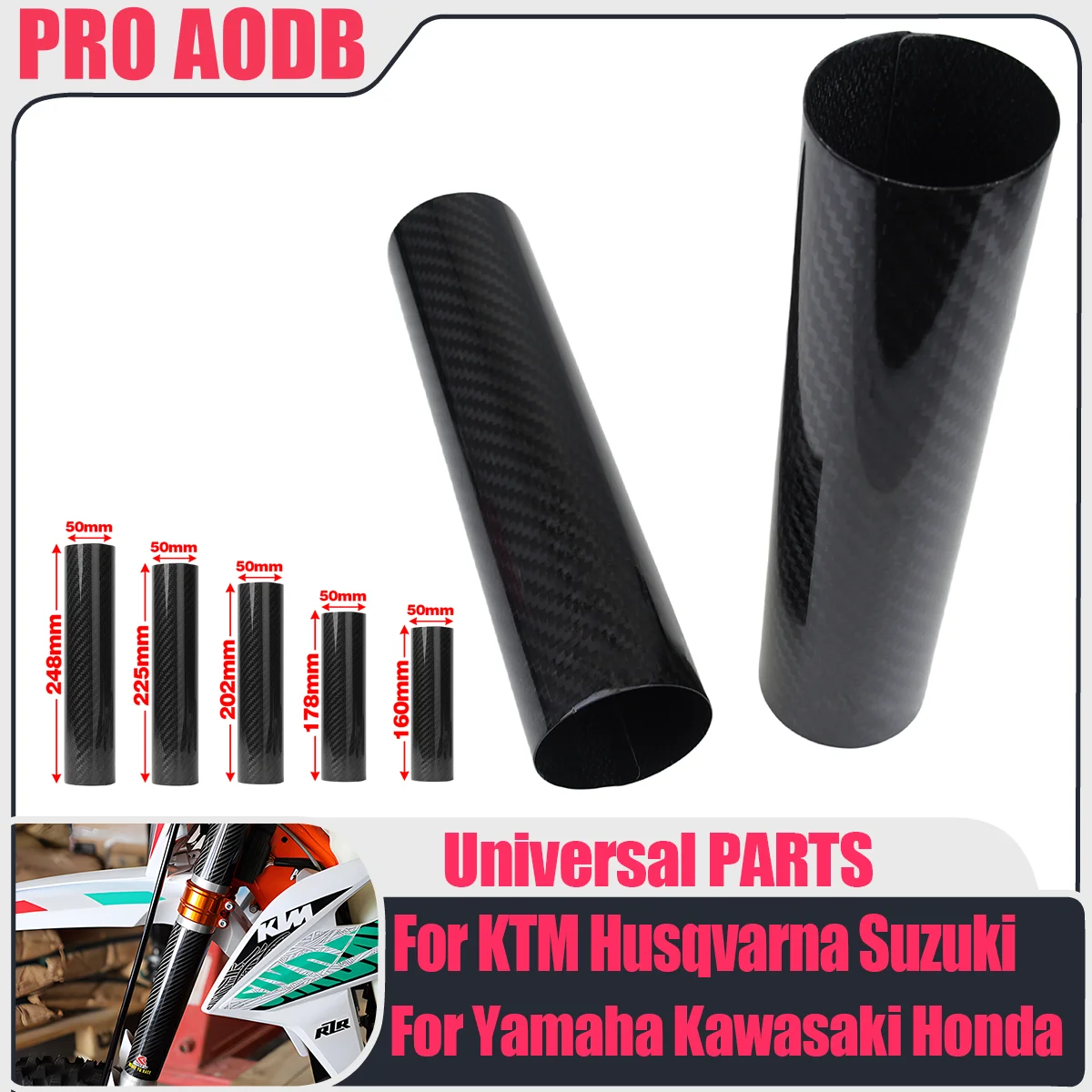 Couvercle de protection de fourche avant en Fiber de carbone, pour Kawasaki Suzuki KTM Motocross, 160mm 178mm 202mm 225mm, pour Honda Yamaha CRF CR YZF