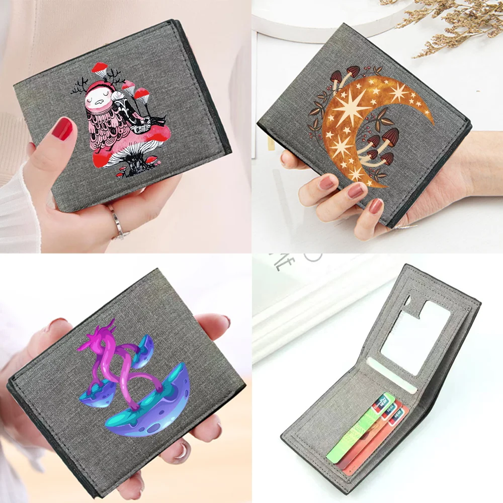 Fashion Pocketbook High-quality Mushroom Printing Series Simple Foldable High-quality Short Wallets Fashion Change Storage Bag