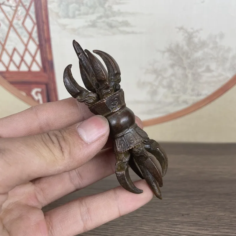 Collectible Craft Alloy Antique Split Ornament Four-Pronged Vajra
