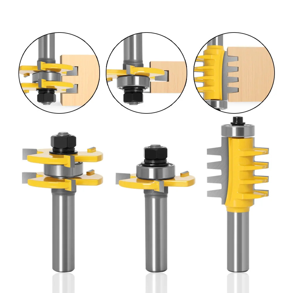 3PC/Set 1/2" 12.7MM 12MM Shank Milling Cutter Wood Carving Joint Assemble Router Bits Tongue & Groove T-Slot Milling Cutter Wood