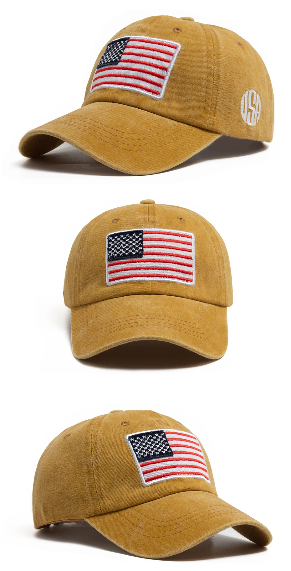 USA Flagge Herren Baseball Cap Retro Stickerei gewaschene Baumwolle Papa Hüte Mode Frauen Hip Hop Caps Sommer Outdoor Sonnenblende Hut – Detail 7
