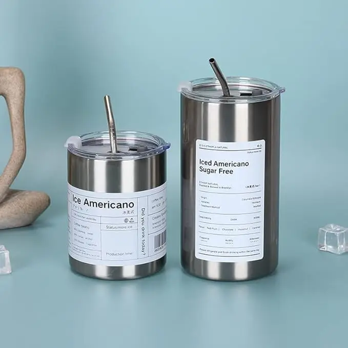 

Vacuum insulated cup with straw, 304 stainless steel double-wall coffee cup, 600ml modern and simple style