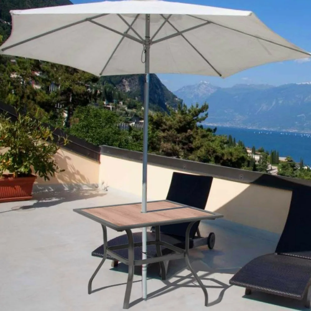 Patio Dining Table Outdoor Table with Umbrella Hole Woodlike Tabletop Square