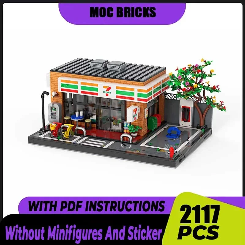 

Модель City Street View Moc Building Blocks7-Eleven Convenience Store Модель Технология Кирпичи DIY Набор Подарки Сборка Праздничная игрушка