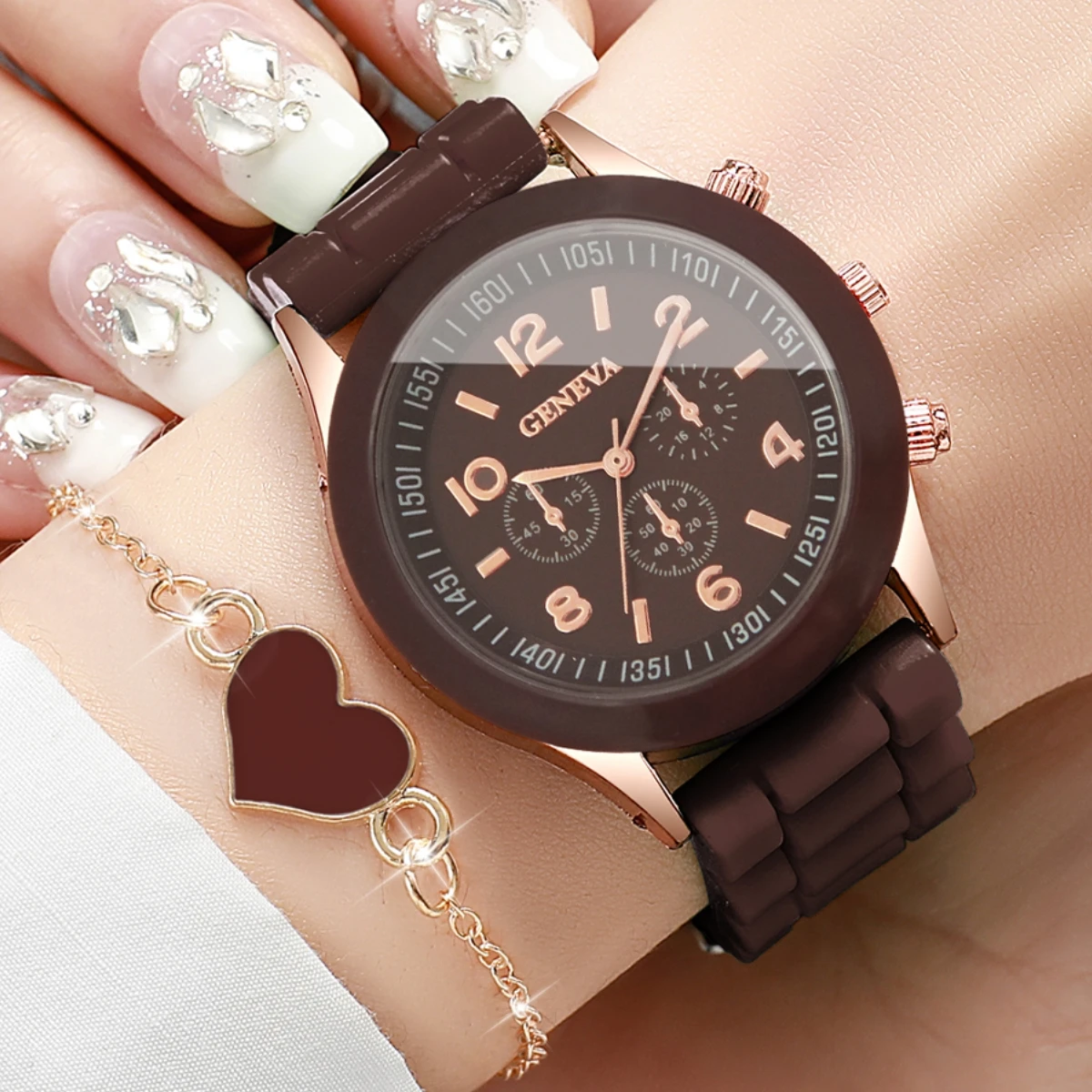 4PCS Fashion Women Watches Heart Bracelets Set Casual Silicone Strap Quartz Wristwatches Relogio Feminino (Without Box)