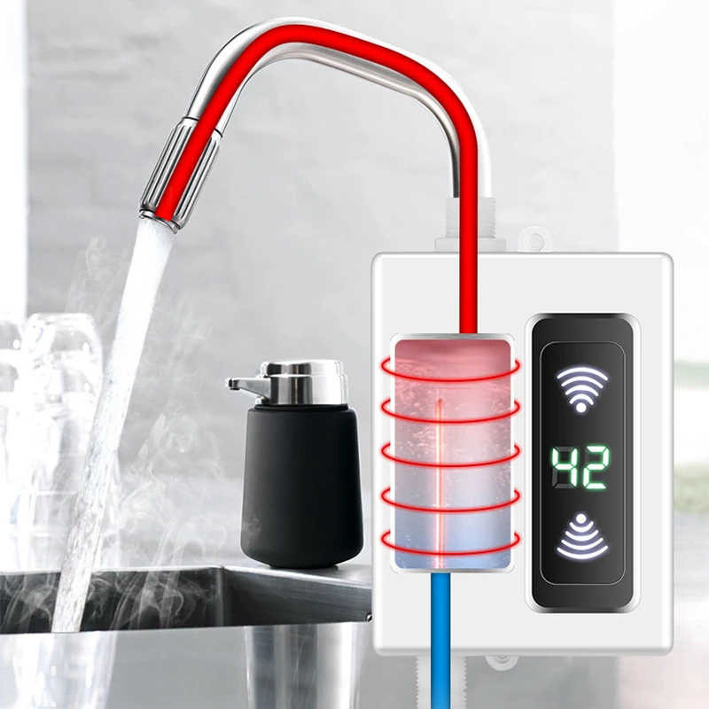 3000W 220V Water Heater Bathroom Kitchen Instant Electric Hot Water Heater Tap Temperature Display Faucet Shower Tankless Tap