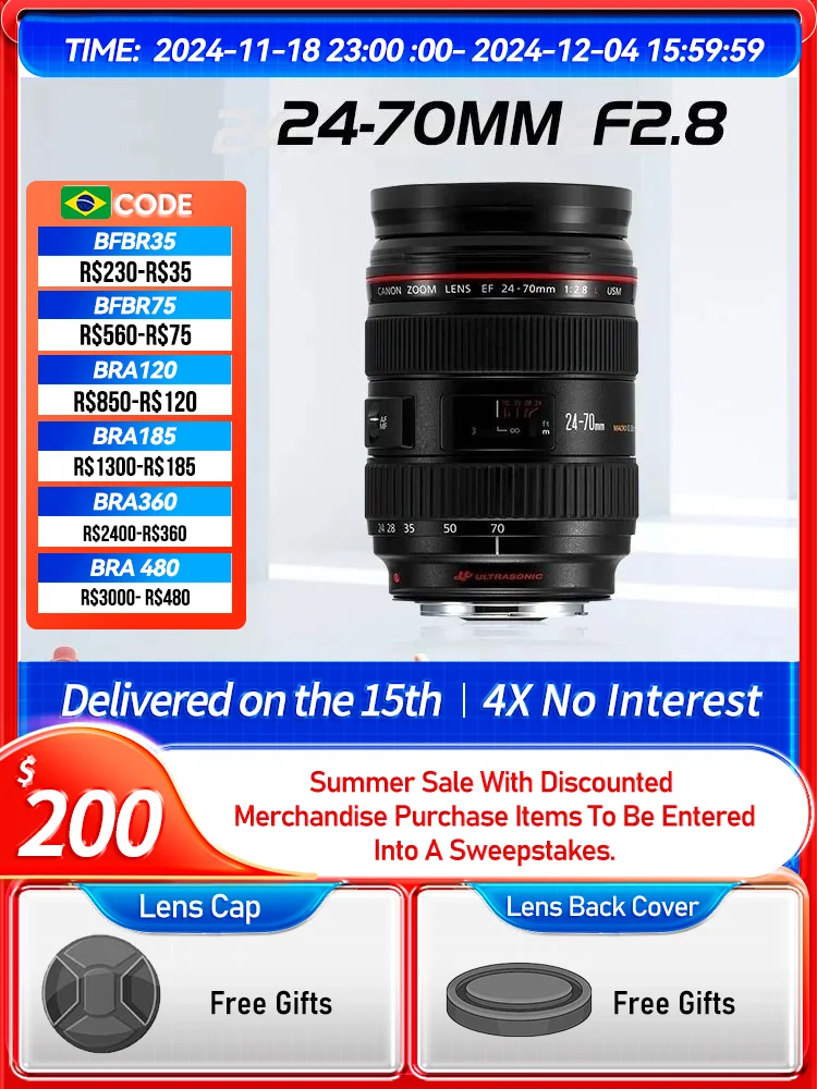 Canon EF 24-70mm F2.8L I II F4L USM Full Frame Long Zoom Wide Angle Digital SLR Camera Lens for 5D II III 6D II 24 70 2.8（Used）