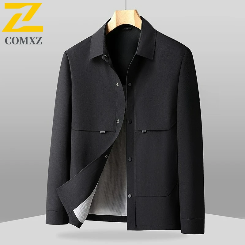 COMXZ New Jacket Men Versatile Business Casual Notch Lapel Coat Outdoor Sport Autumn Lightweight Stylish Office Daily Wear
