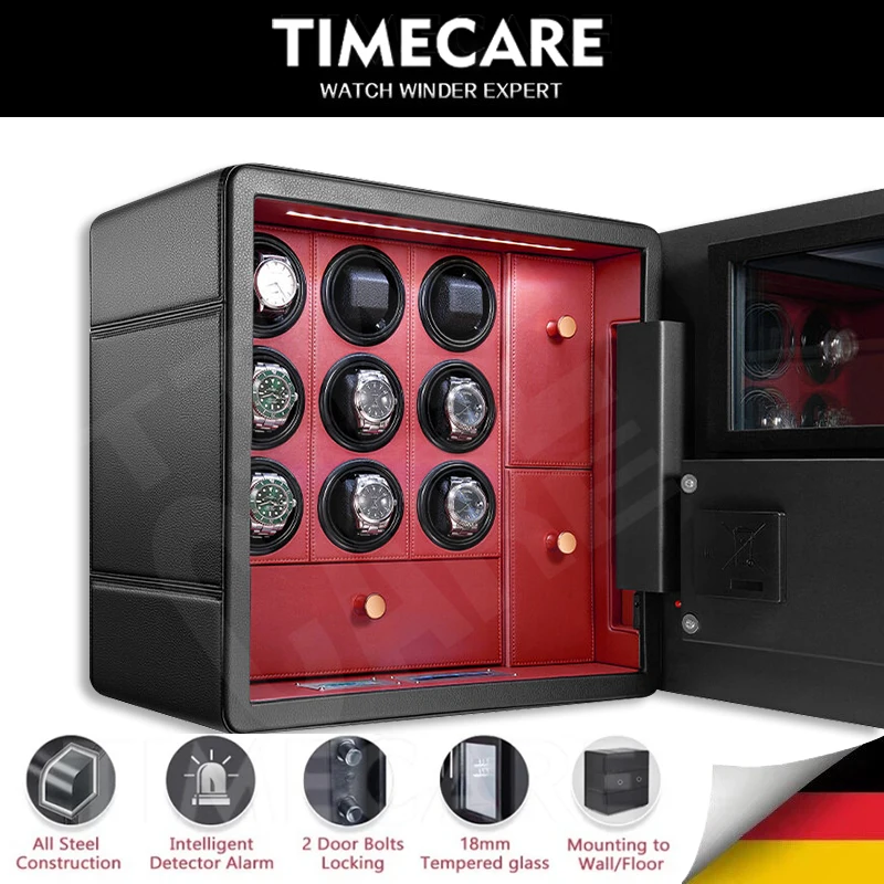 TIMECARE Watch Winding Machine, Safe Fingerprint Unlock, Explosion-proof Glass, scientific Winding Premium Leather Wrap