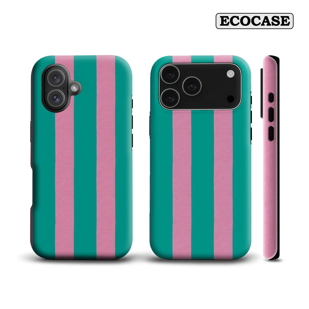 Blush & Teal verticale streep IPhone 17 Must-Haves telefoonhoesje voor IPhone 17 16 15 14 13 Pro Max Plus dubbellaagse achterkant