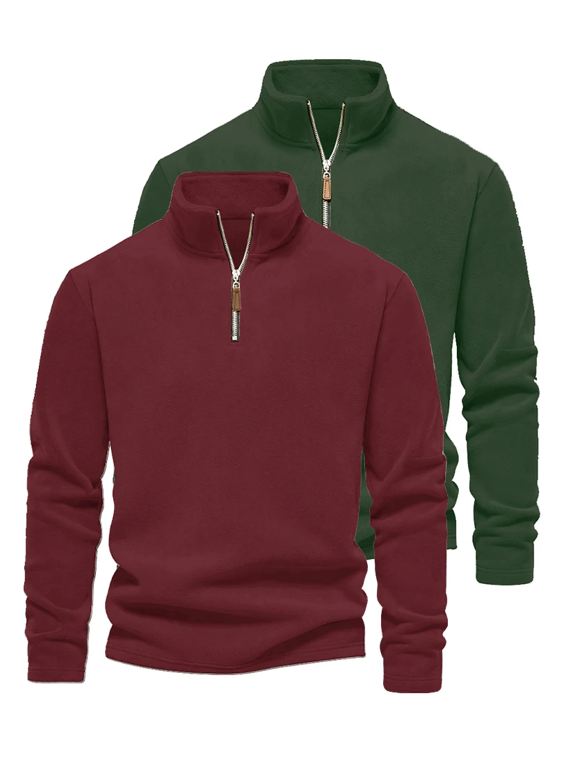 

Men's two-piece minimalist style small stand up collar half zipper fleece hoodie