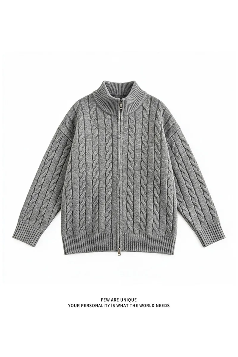 Herbstmode-Pullover für Herren mit Stehkragen, Old-Money-Jacquard, Reißverschluss-Cardigan, einfarbig, schlichter Stil, Strickware – Detail 6