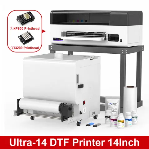 Print Machine A3 DTF Printer 14 Inch XP600 I3200 Print Head Direct to Film Printing Machine with Auto Powder Shaker Oven for Clothes T-Shirt