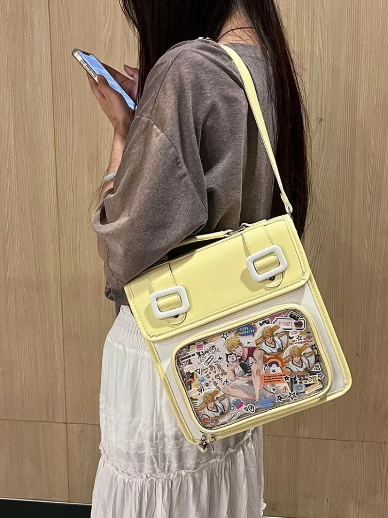 3way Ita Bag Sweet Cute Japanese Tranparent Backpacks for Girls Candy Solid PU Crossbody Bags Display Elegant Uniform Handbag