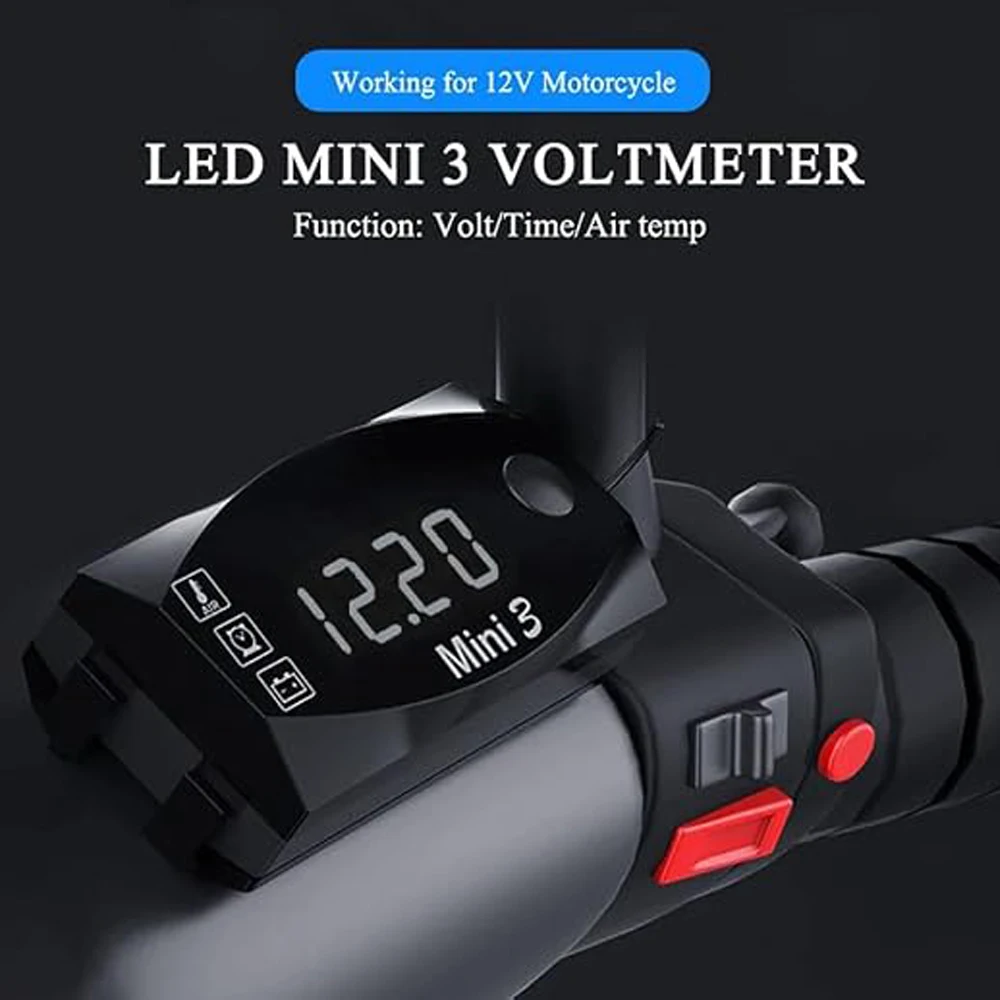 1pc Universal Mini 3 in 1 Meter Instruction LED Display Air Temp+Time+Volt Meter Gauge Multi-Function for Scooter Bike Motorcycl