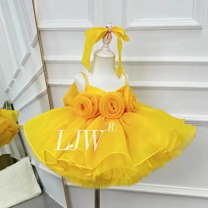 

Toddler Girls Special Occasion Dress Yellow Flower Girl wedding dresscarnival birthday party performance costum princess dress