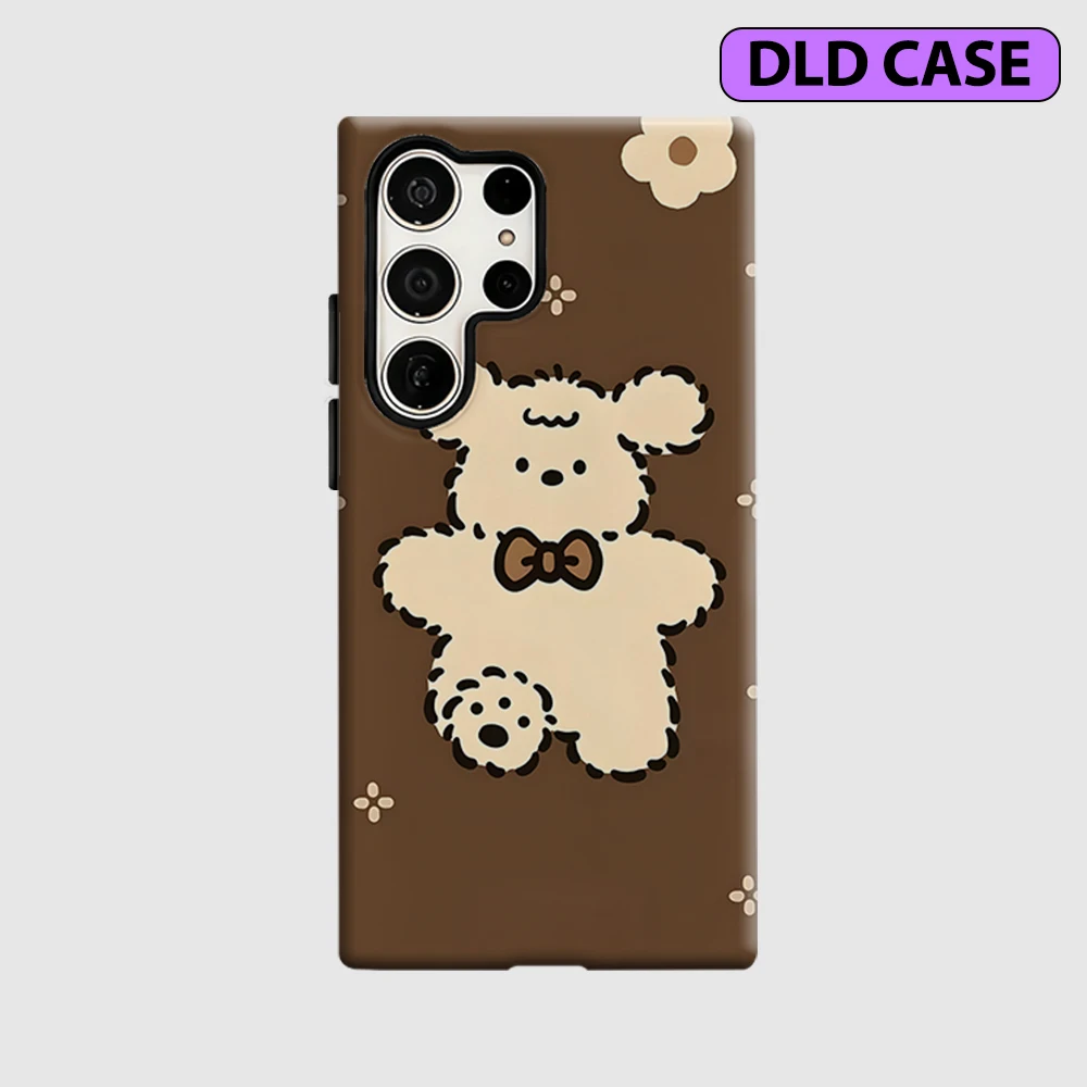 Cute Bear with Bow Phone Case for Samsung Galaxy S26 S25 Ultra S24 S23 Ultra Plus Shockproof Double Layer Tough Back Cover