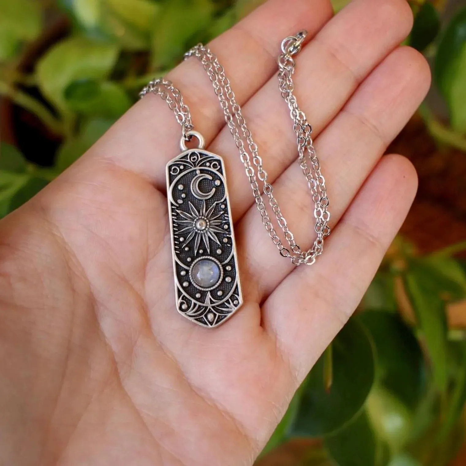 Moon and Sun necklace, vintage jewelry, moonstone, Gothic, Pagan, witch accessories, mysterious, Tower Charm, Choker For Women