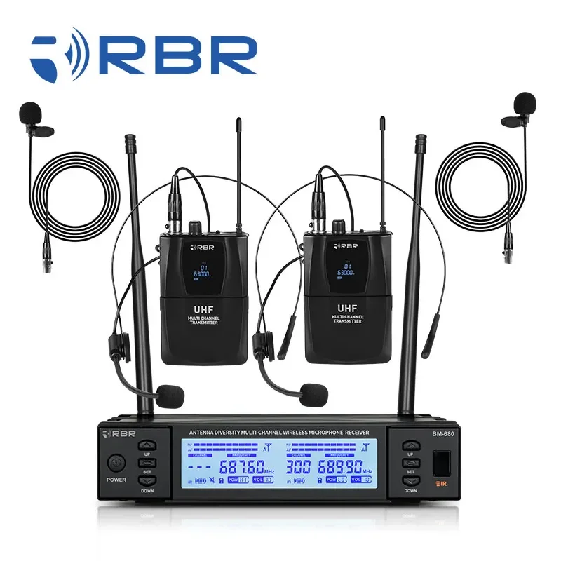 Professional Bm680 UHF Karaoke Wireless Microphone Mic System With Auto Mute Handheld