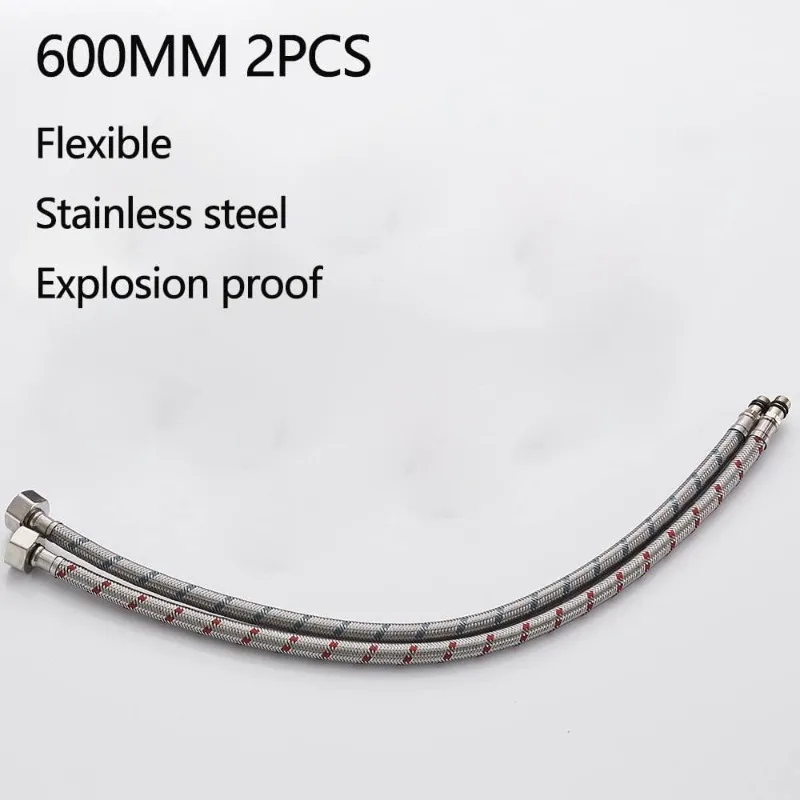 2pcs 60cm Flexible Plumbing Pipes G1/2 G3/8 G9/16 Cold Hot Mixer Faucet Stainless Steel Water Supply Pipe Braided Hoses Basin