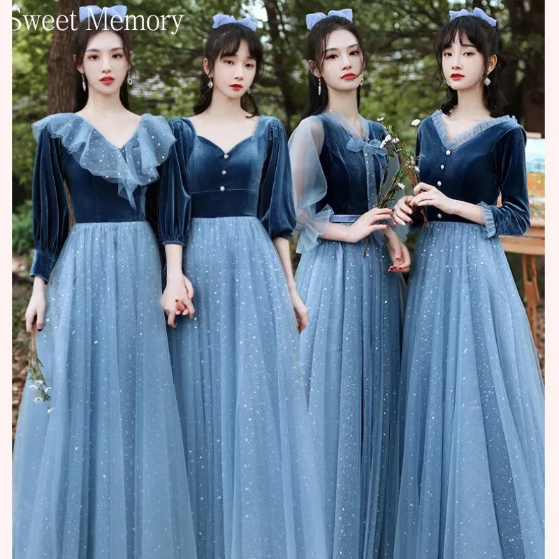 Custom Made A99 Sweet Memory Christmas Party Dresses Sparkle Mesh Tulle Velour Velvet Bridesmaid Dress For Winter Fall Spring