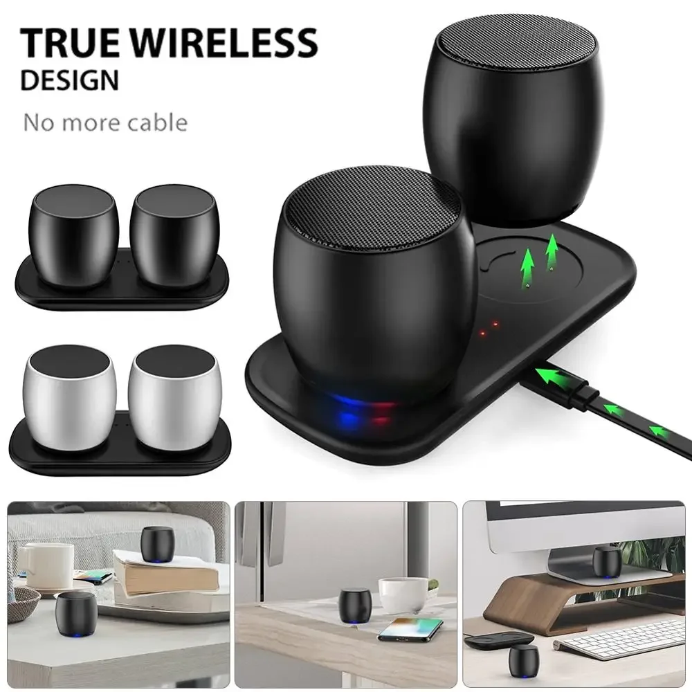 Dual Bluetooth Speaker with Wireless Charging Dock TWS HD Stereo Real Built-in Microphone