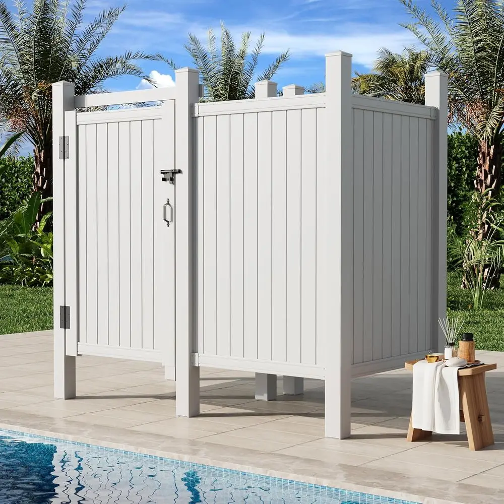 

Уличная душевая кабина 80"H x 80.75"W x 45.75"L с дверью, всепогодная, для обеспечения приватности, для бассейна и пляжа, прочная виниловая конструкция
