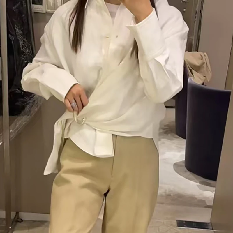 

Women's Lapel Asymmetric Tie Shirt Top,Fashion Versatile High Street Clothes,High Quality Shirt,Summer,New,2025,y2k