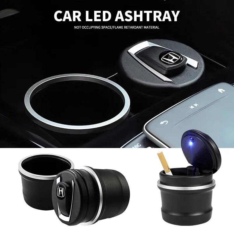 Portable Car Cigarette Ashtray Cup With LED Light Detachable for Honda Mugen Power Civic Accord CRV Hrv Jazz Auto Accessories