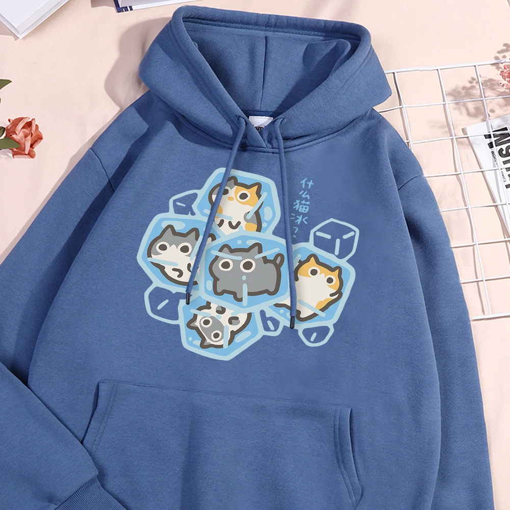 Ice Cat Fun Cartoons Cats Hoody Men Women Harajuku Casual Clothes Casual Loose Pullover Streetwear Warm Fashion Couple Hoodies