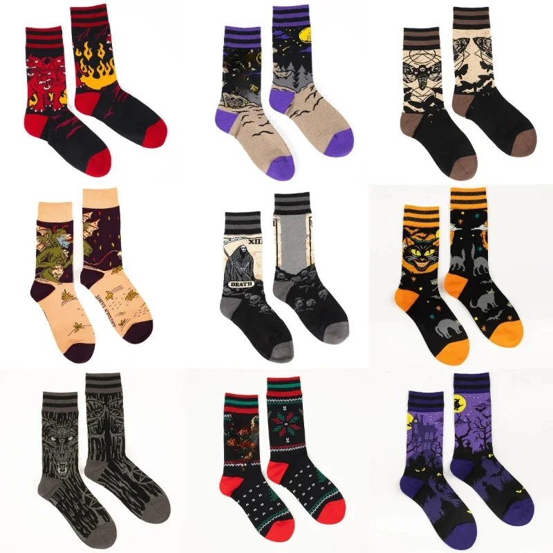 Spring/Summer New Personalized Gothic Style Dark Retro Jacquard Fashion Socks Couple Cotton Socks