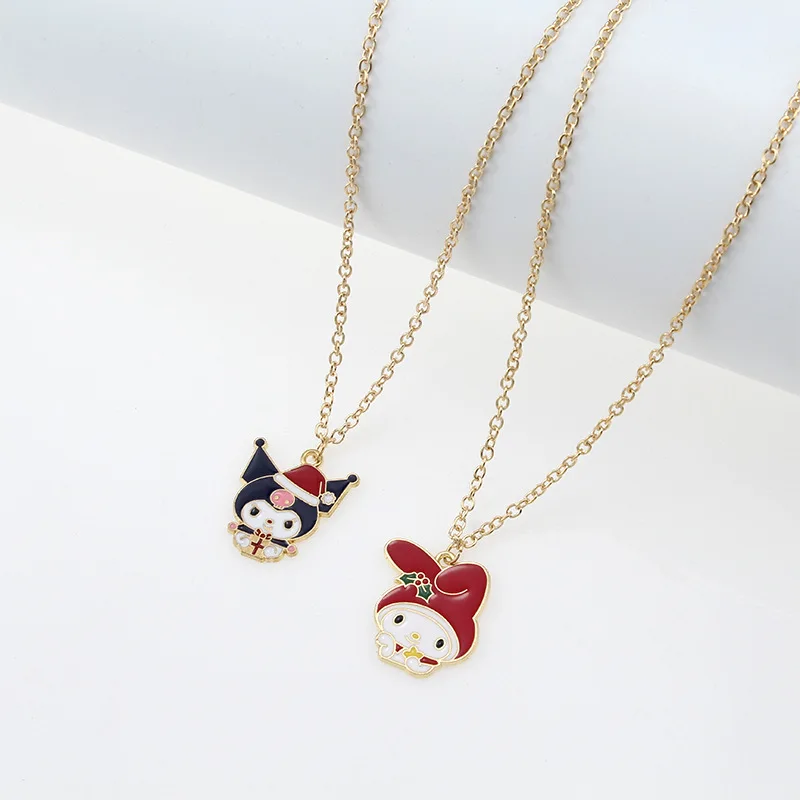 Sanrios Christmas Necklace HelloKitty Kuromi Cartoon Cute Oil Drop Necklace Anime Melody Cinnamoroll Ornaments Jewelry Girl Gift