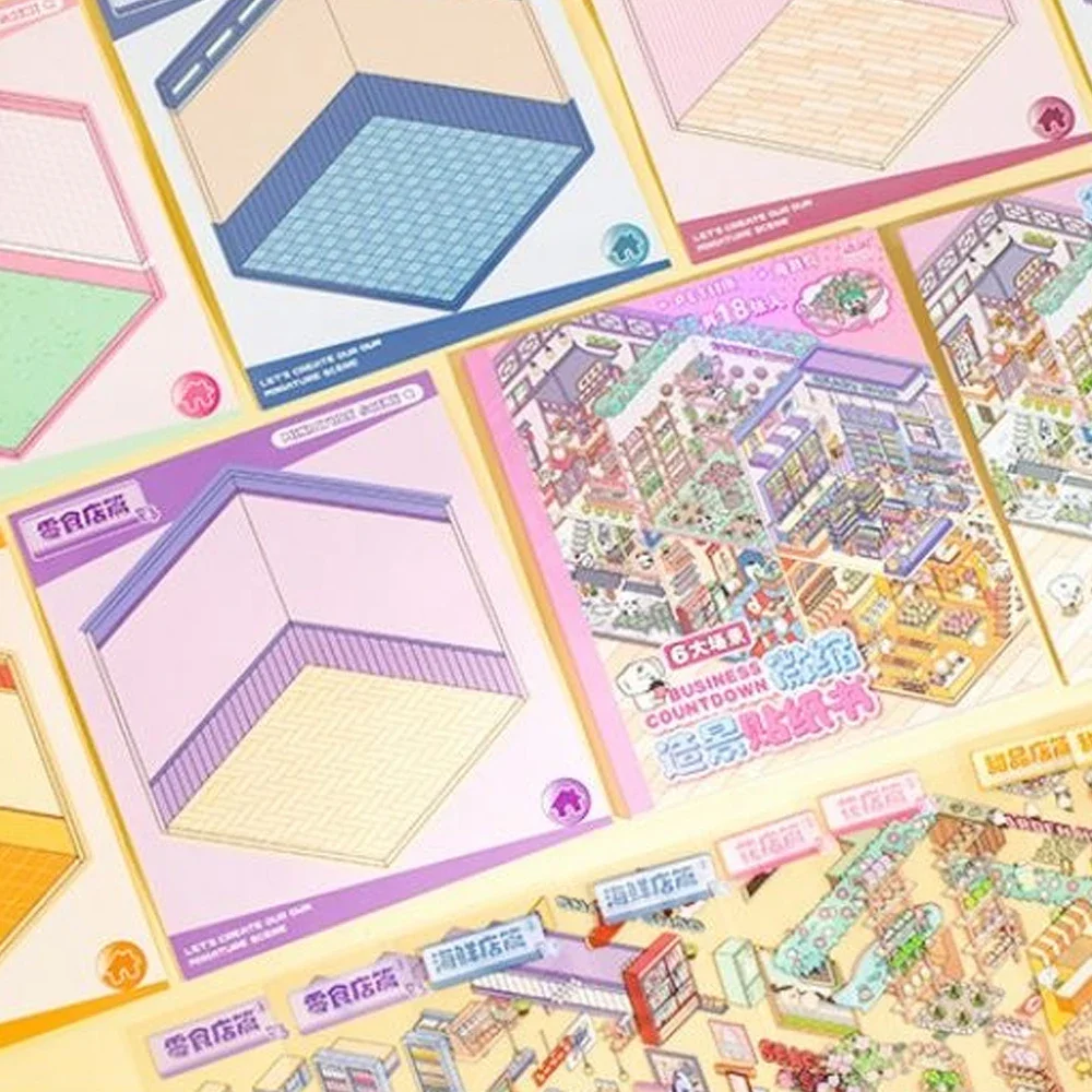 Cartoon 6/12Pcs Scenes DIY Landscape Sticker Book 3D Cabin Scene Sticker Pocket Birthday Festival Gift for Kid Child Student