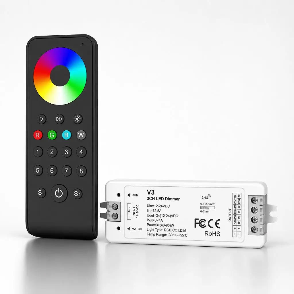 Skydance DC5V-24V V3 RT4 RT9 RS9 Single/Dual white RGB 3CH 1- 8 Zone 3In1 LED Strip Dimming Kit 2.4GHzRF Remote LED Controller
