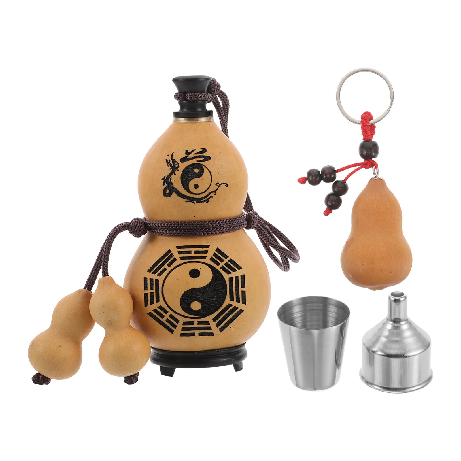 1Set Chinese Style Gourd Water Bottle Portable Natural Wine Gourd Leakproof Stopper Outdoor Flask for Travel Portable Kettle