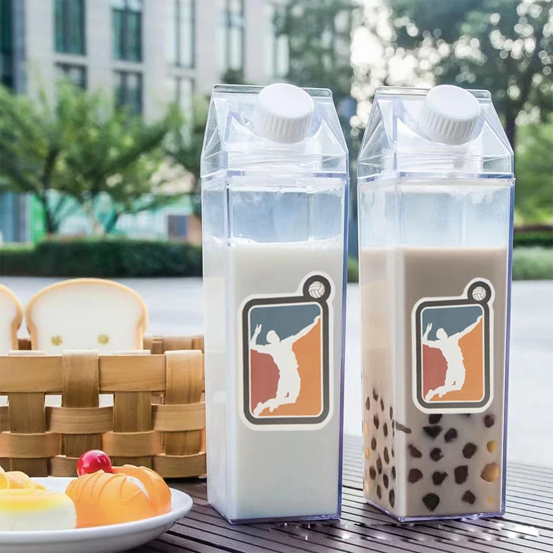 Plastic water bottles cup male female students Korean version simple cup ins sports hand 1000ml 500ml large capacity cute bottle