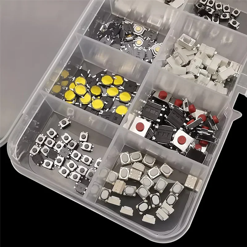 ABSQ-Ассорти Micro Tactile Tact Кнопочный переключатель Комплект 250 шт. 2P 4-контактный SMD PCB Мгновенный самосброс Автомобильный пульт дистанционного управления