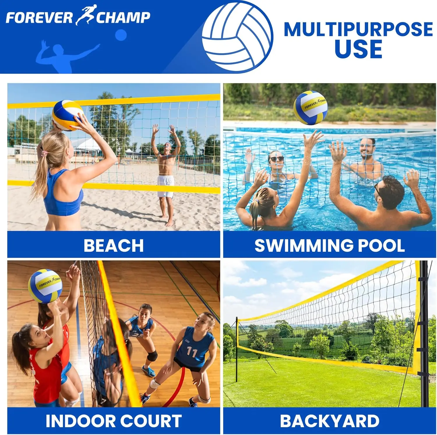 Portable Volleyball Net Set with Regulation Size Net, PU Ball, Carrying Bag, Poles & Pump for Backyard and Beach