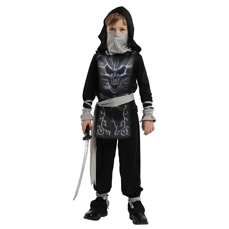 

2025 Kids Skull Costumes Halloween Party Boys Warrior Stealth Children Cosplay Assassin Costume