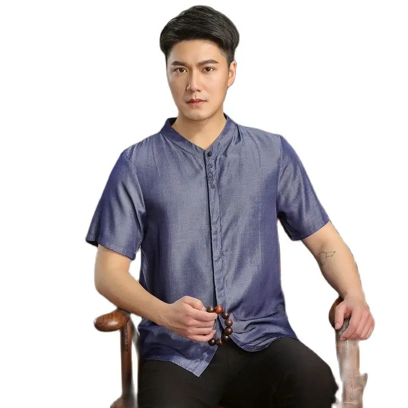 

Summer Tang Suit Traditional Chinese Style Men Tops Vintage Ethnic Clothing Short Sleeve Oriental Costume