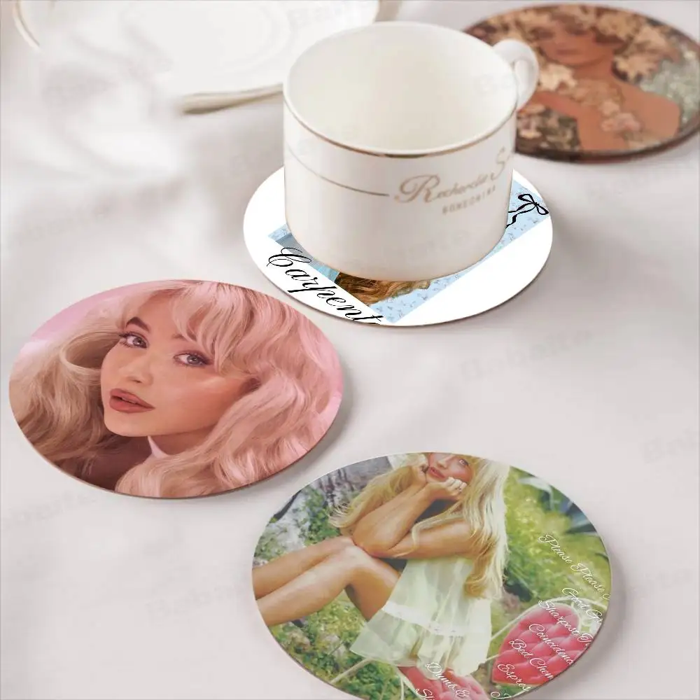 Singer S-Sabrina C-Carpenter Wood Coaster Set - Heat Resistant for Tea & Coffee, Home Cafe Decor Holiday Gift