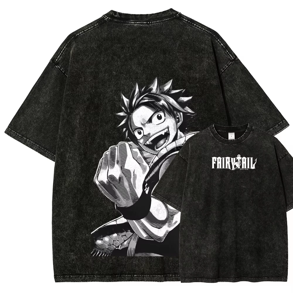 Fairy Tail Washed New Model T-shirt Oversized Unisex Couples Streetwear Trendy personality Clothes Y2k Short Sleeves Classic tee