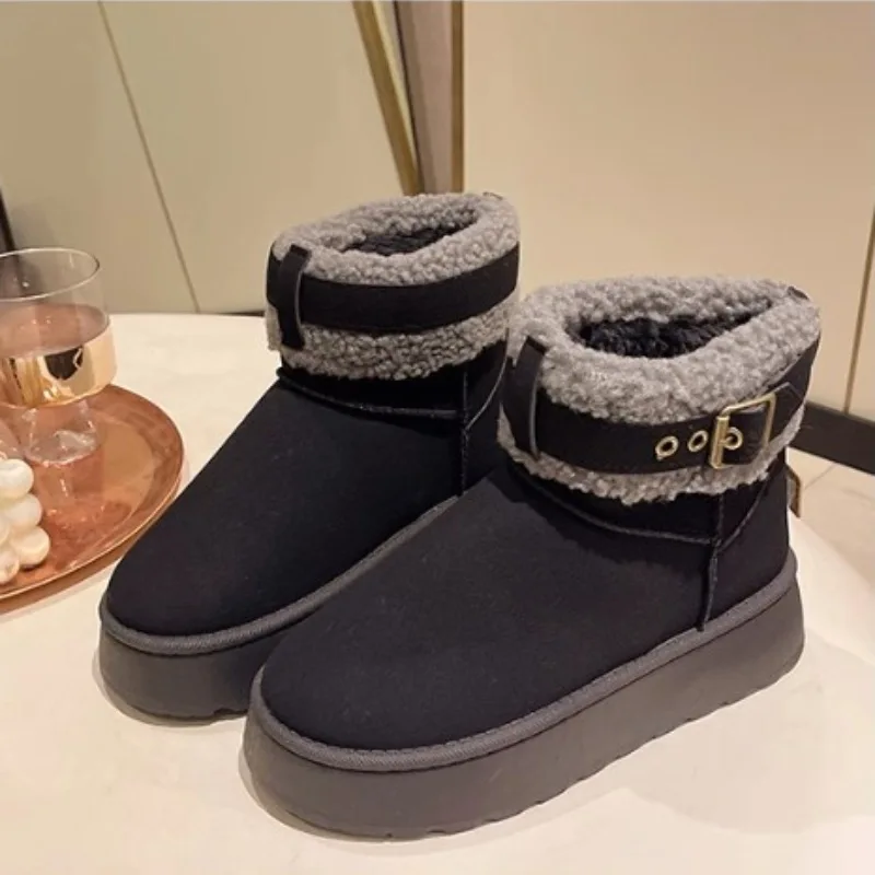 Hot Sales Thick-soled Female 2023 Female Winter New Lamb Wool and Cashmere Thickening Increase Short Cotton Boots Female