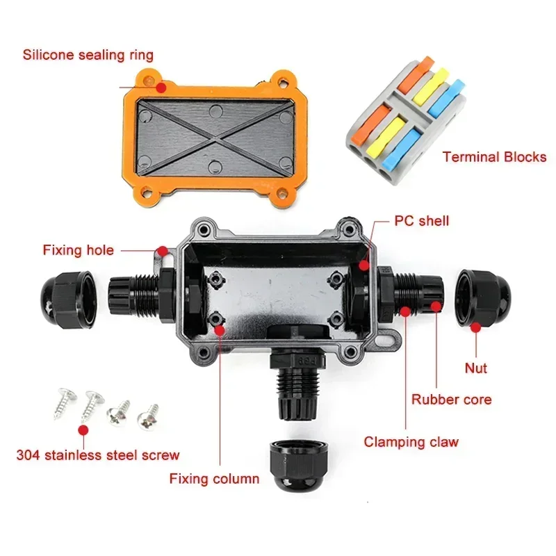 Waterproof Y-type Power Box Outdoor 2-way Quick Connection Connector Tee Junction Box with Terminal 32A/250V Threading Box IP68