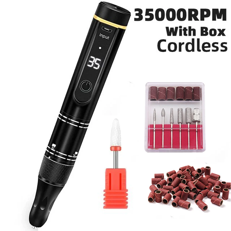 Electric Nail Drill File Machine with Acrylic Nail Kit Set Professional 35000rpm Manicure Pedicure with Sanding Bands