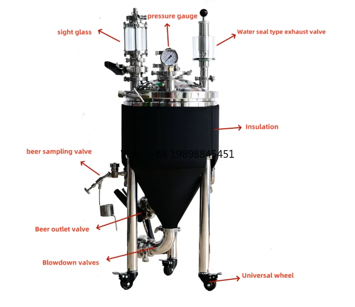 Fermenter Tank Stainless Steel Mobile Wine Beer Fermentation Tank Small Capacity Microbial Jacketed Conical