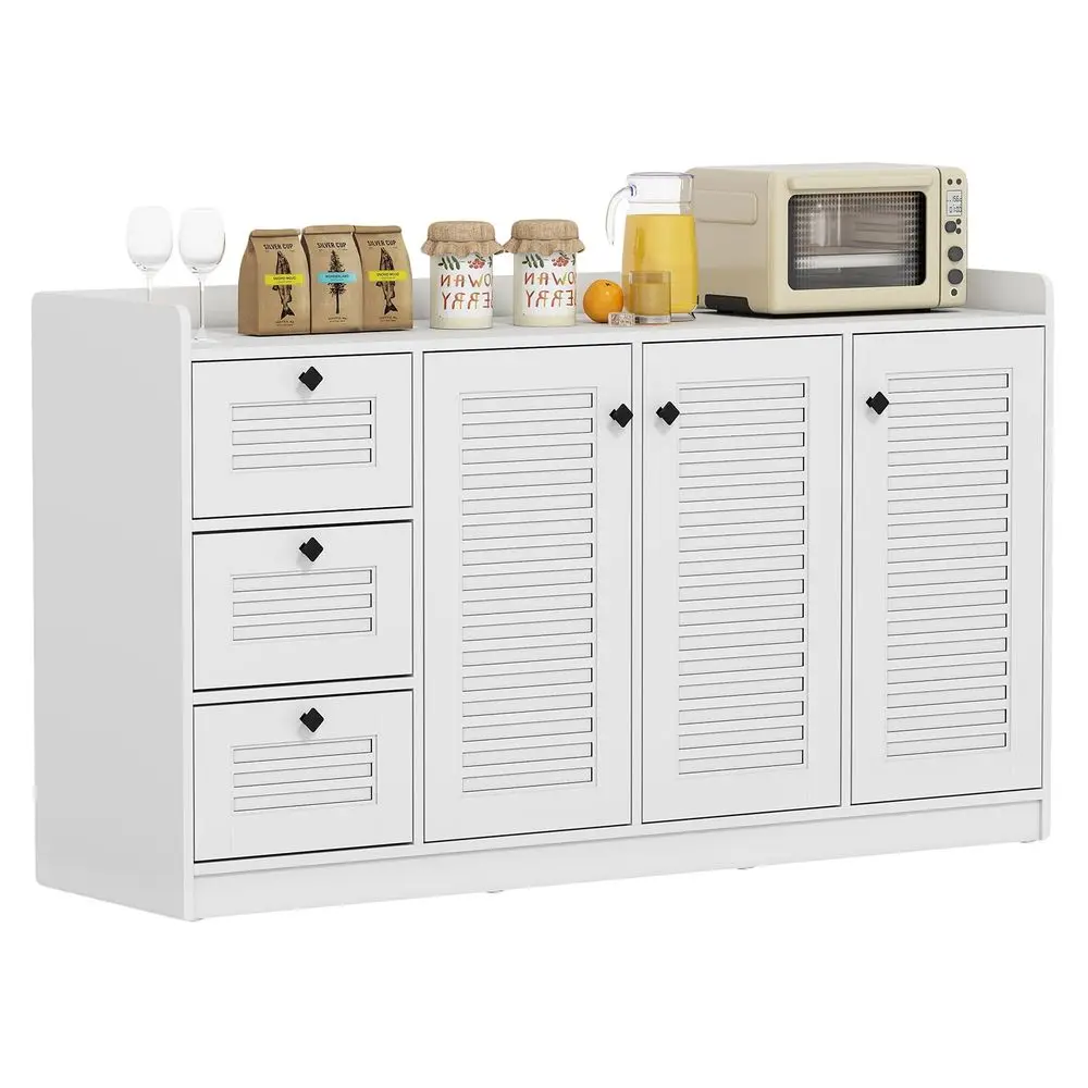 63 Buffet Cabinet with Storage, Modern Sideboard Cabinet with 3 Doors amp 3 PullOut Drawers, Large Kitchen Console Table with An