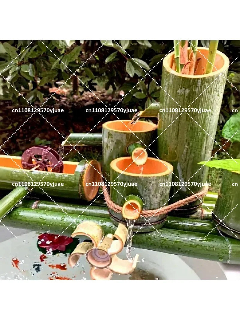 Bamboo Water Flow Device for Fish Tank, Stone Trough Basin, Aquarium Circulation Filter, Fountain Oxygenation Solar Decor